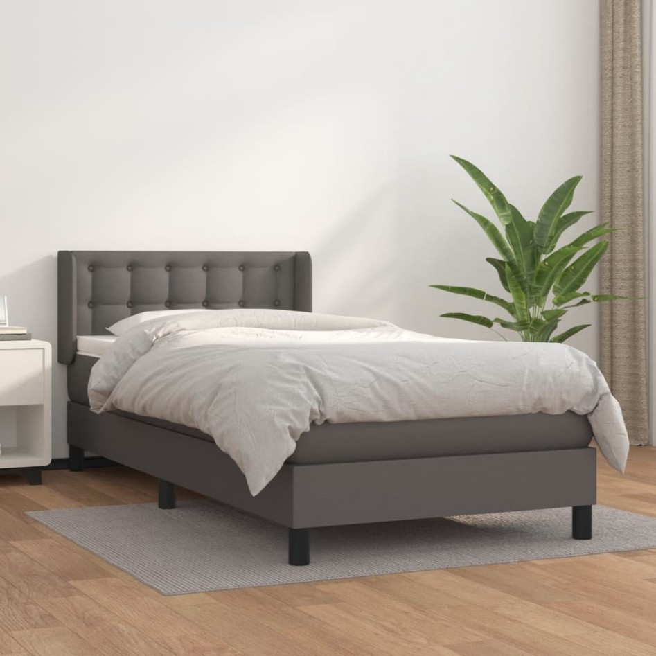 Cama box spring con colchón cuero sintético gris 100x200
