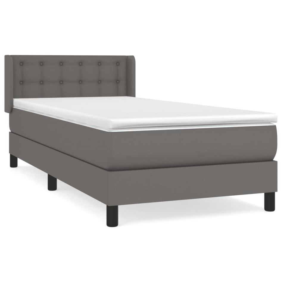 Cama box spring con colchón cuero sintético gris 100x200