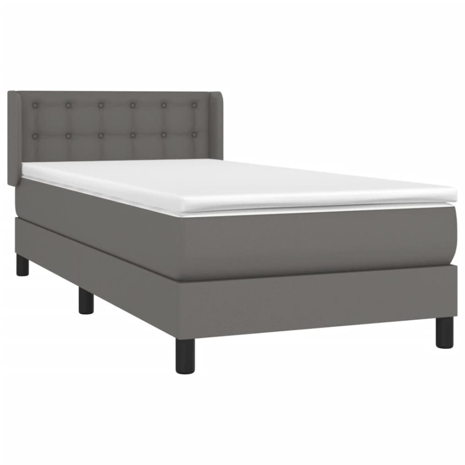 Cama box spring con colchón cuero sintético gris 100x200