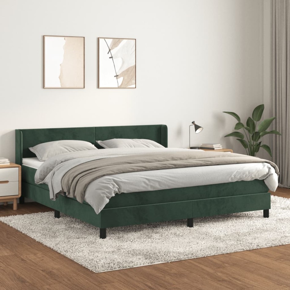 Cama box spring con colchón terciopelo verde oscuro 180x200