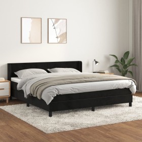 Cama box spring con colchón terciopelo negro 160x200