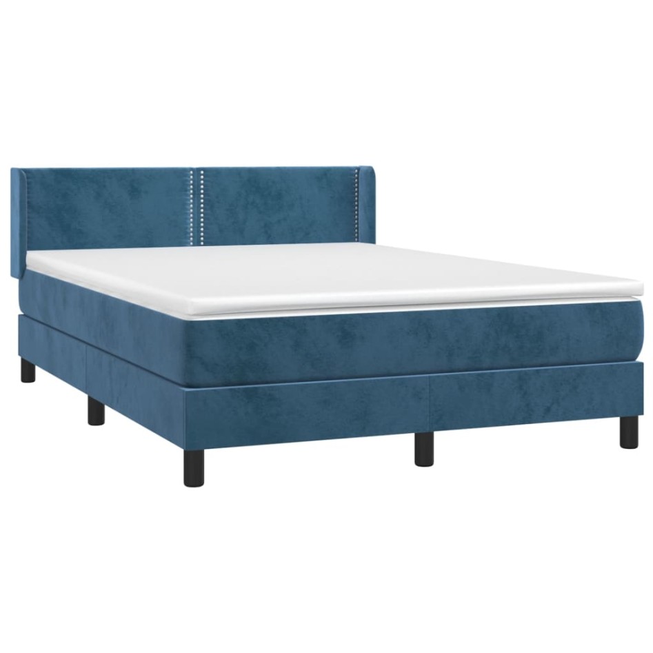 Cama box spring con colchón terciopelo azul oscuro 140x200
