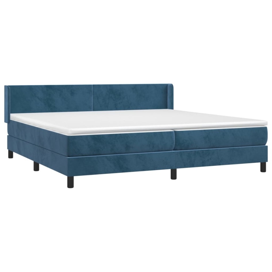 Cama box spring con colchón terciopelo azul oscuro 200x200