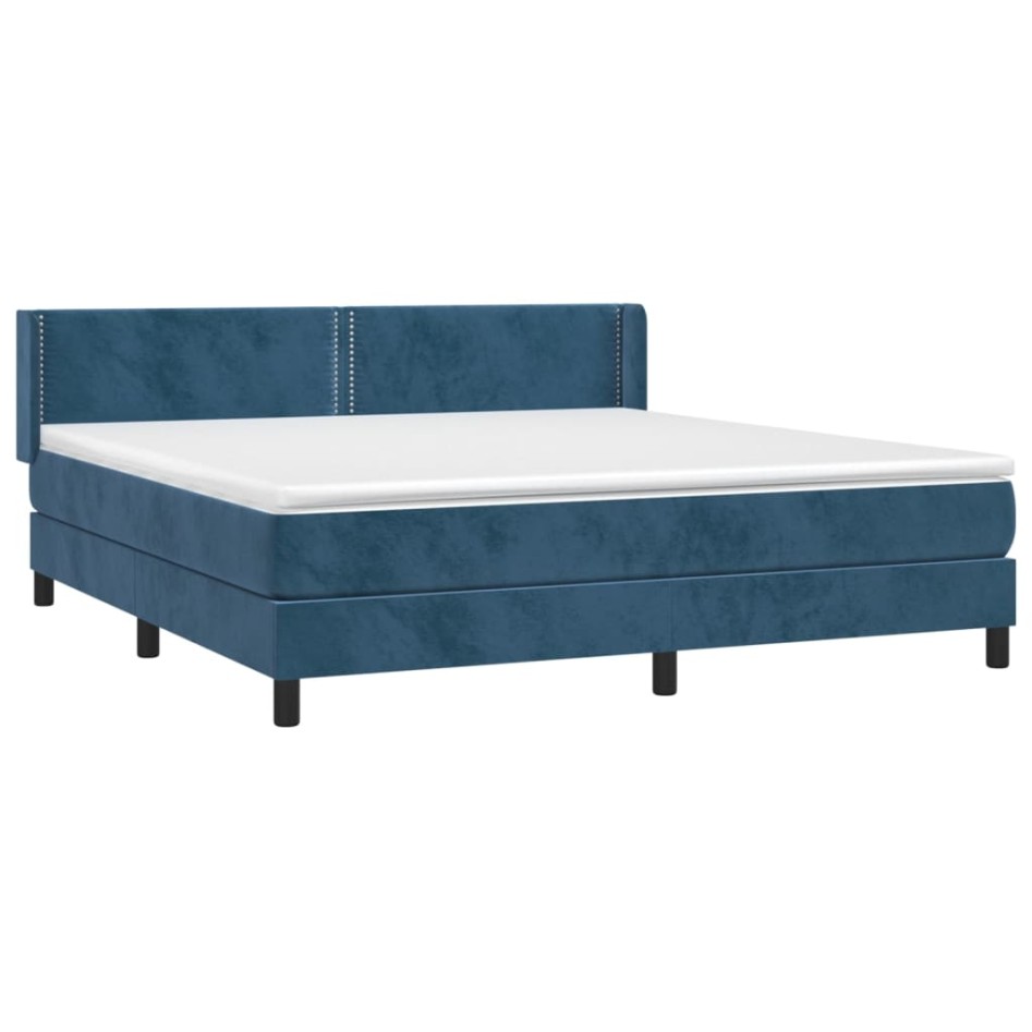 Cama box spring con colchón terciopelo azul oscuro 160x200