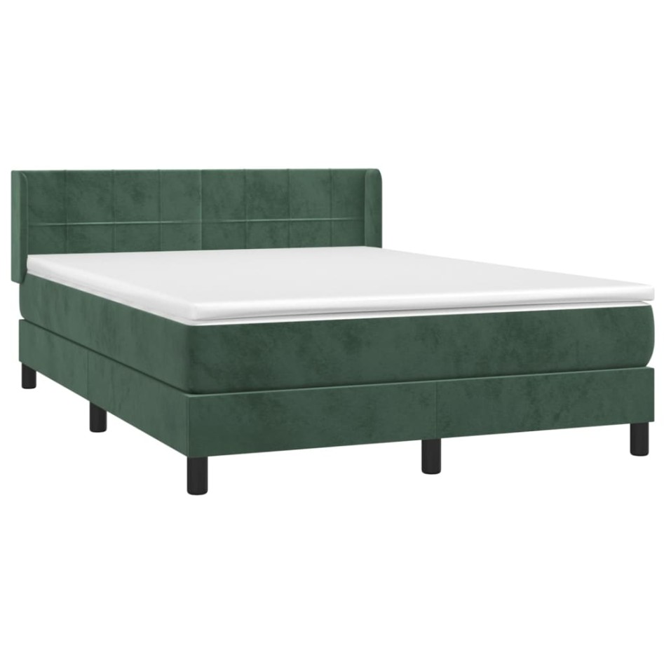Cama box spring con colchón terciopelo verde oscuro 140x190