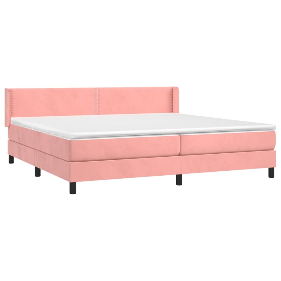 Cama box spring con colchón terciopelo rosa 200x200