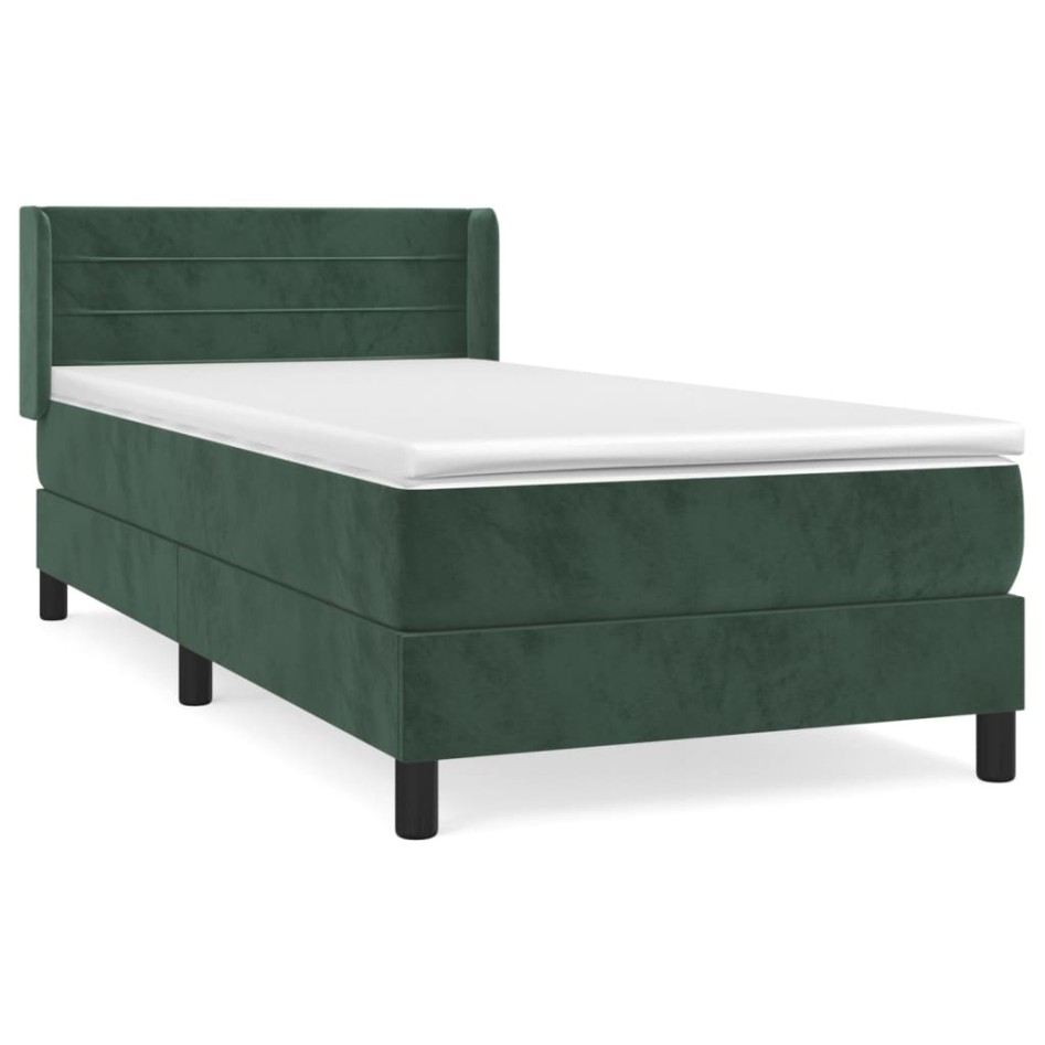 Cama box spring con colchón terciopelo verde oscuro 100x200