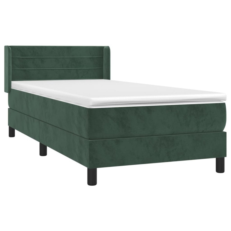 Cama box spring con colchón terciopelo verde oscuro 100x200