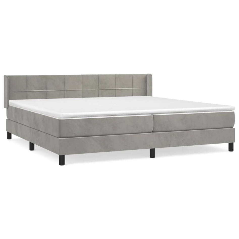 Cama box spring con colchón terciopelo gris claro 200x200