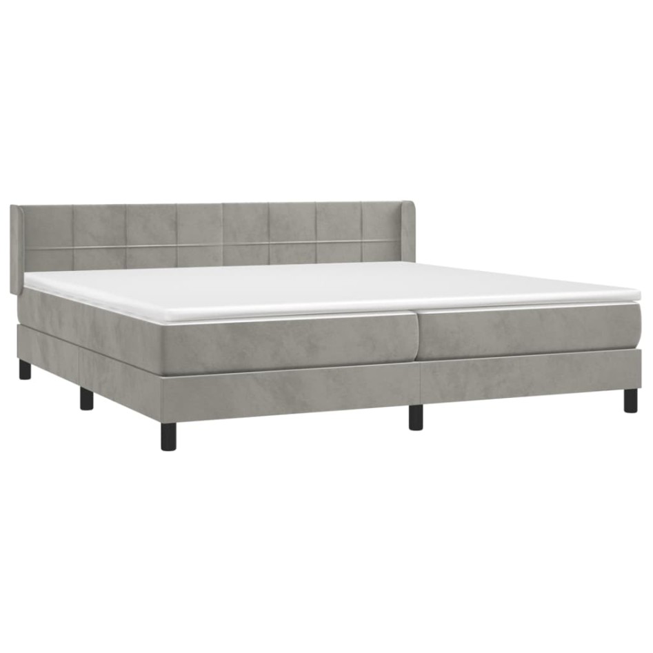 Cama box spring con colchón terciopelo gris claro 200x200