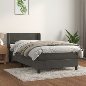 Cama box spring con colchón terciopelo gris oscuro 100x200