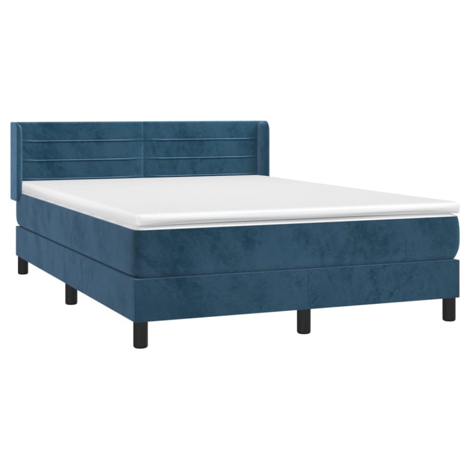 Cama box spring con colchón terciopelo azul oscuro 140x190