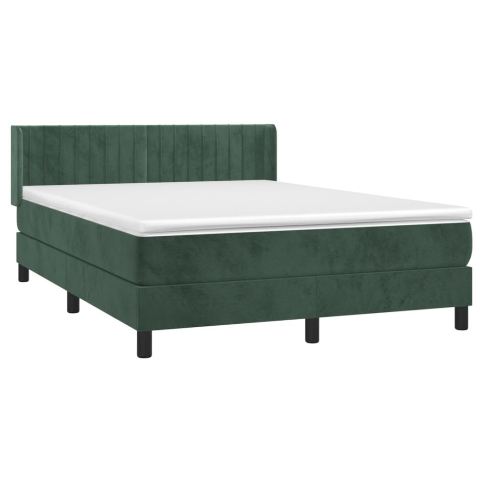 Cama box spring con colchón terciopelo verde oscuro 140x190