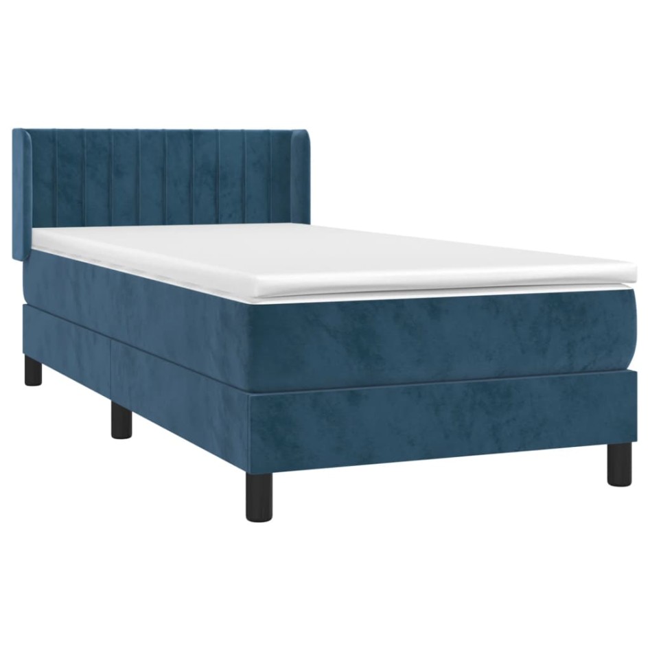 Cama box spring con colchón terciopelo azul oscuro 100x200