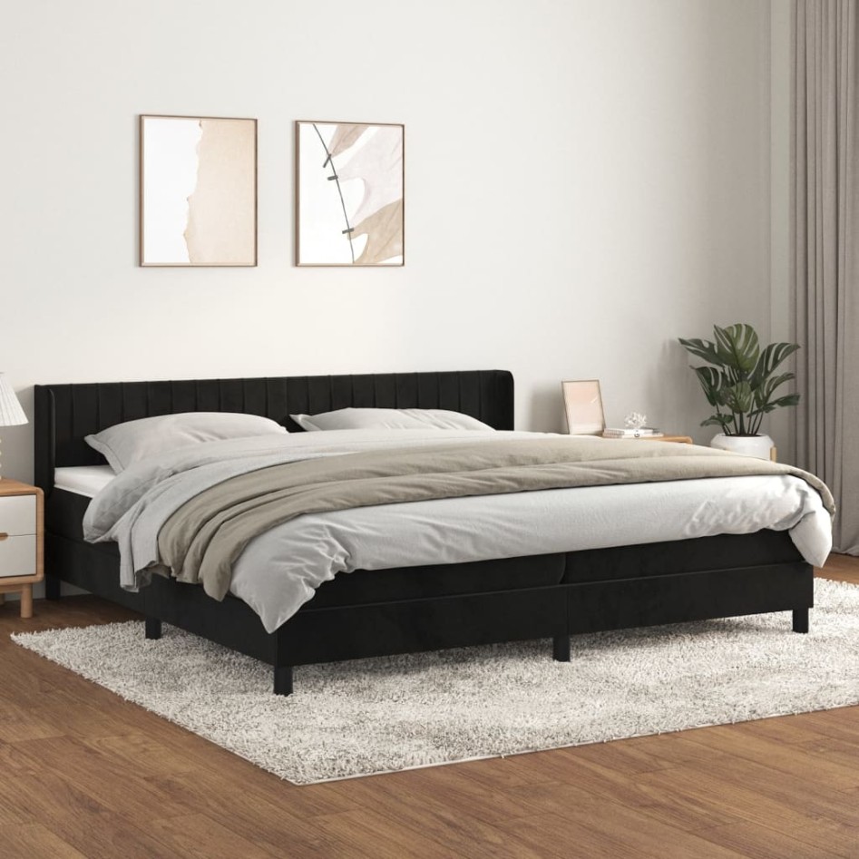 Cama box spring con colchón terciopelo negro 200x200