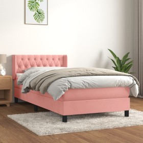 Cama box spring con colchón terciopelo rosa 90x200