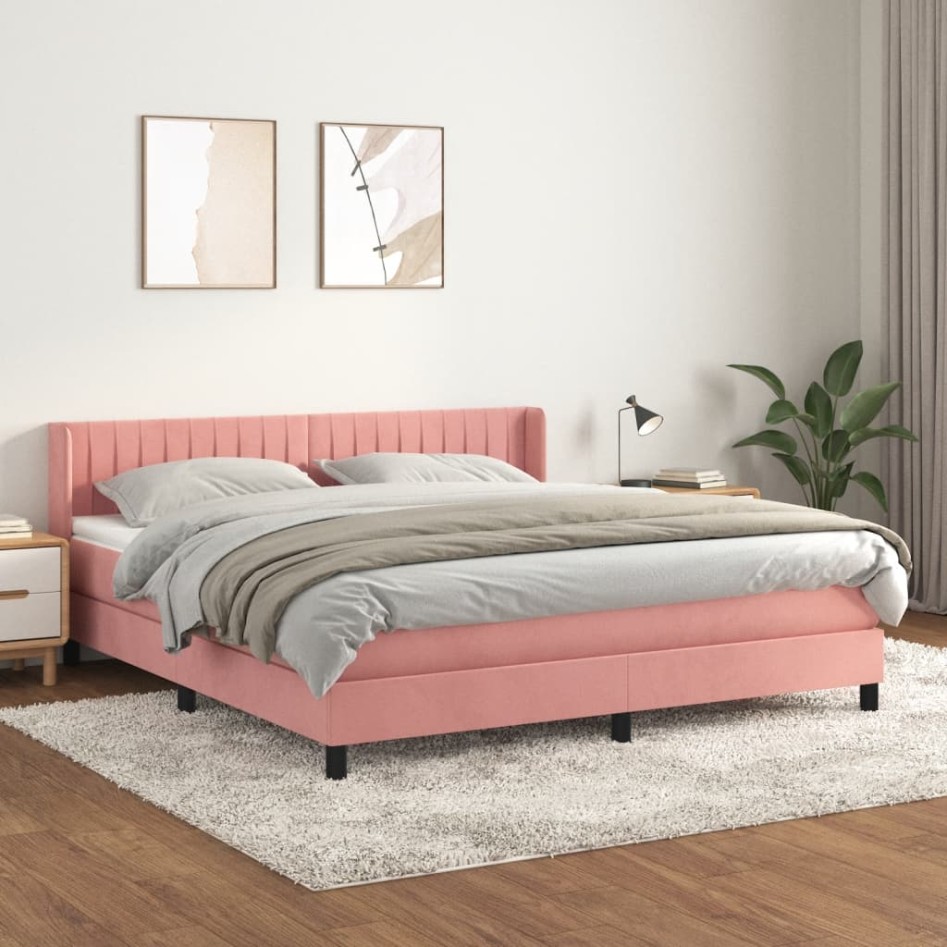 Cama box spring con colchón terciopelo rosa 160x200