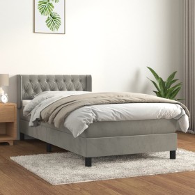Cama box spring con colchón terciopelo gris claro 90x190