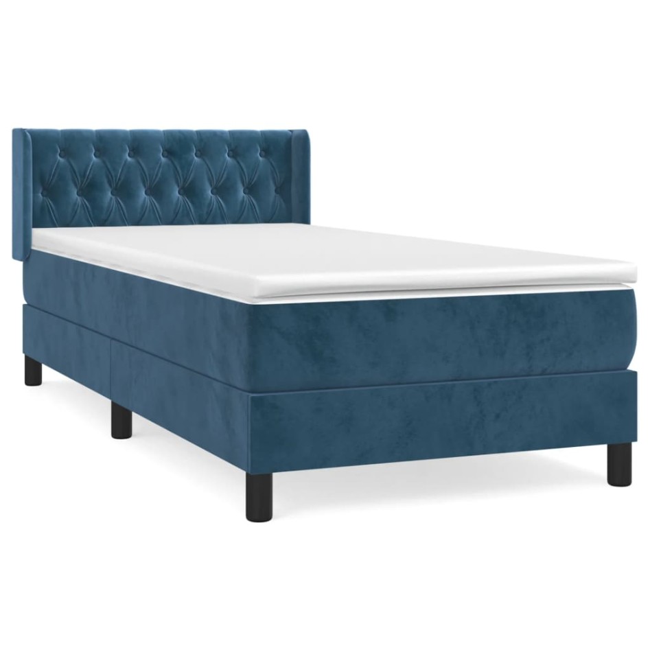 Cama box spring con colchón terciopelo azul oscuro 90x190