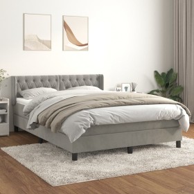 Cama box spring con colchón terciopelo gris claro 140x200