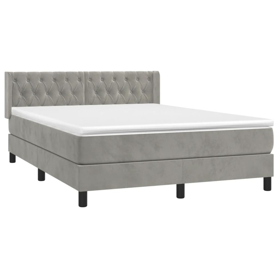 Cama box spring con colchón terciopelo gris claro 140x200