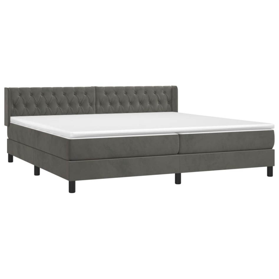 Cama box spring con colchón terciopelo gris oscuro 200x200