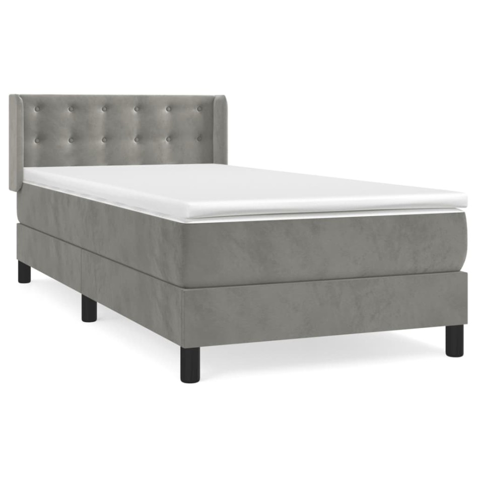 Cama box spring con colchón terciopelo gris claro 100x200