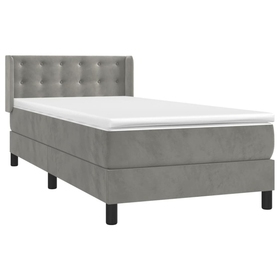 Cama box spring con colchón terciopelo gris claro 100x200