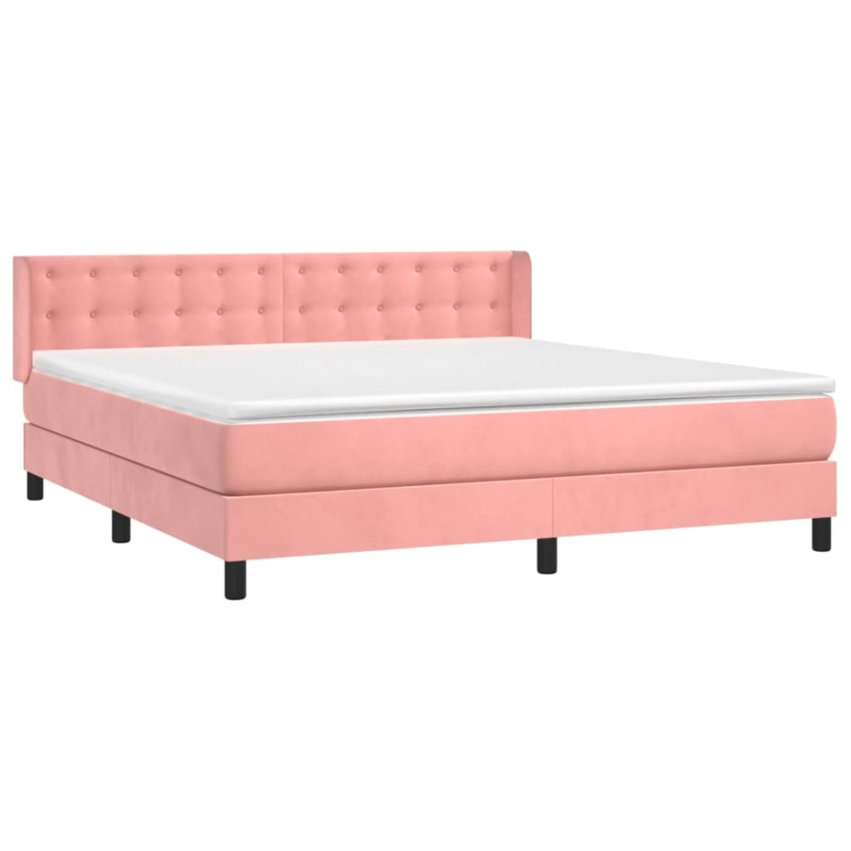 Cama box spring con colchón terciopelo rosa 180x200