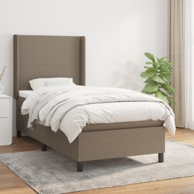 Cama box spring con colchón tela gris taupe 100x200