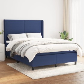 Cama box spring con colchón tela azul 140x200