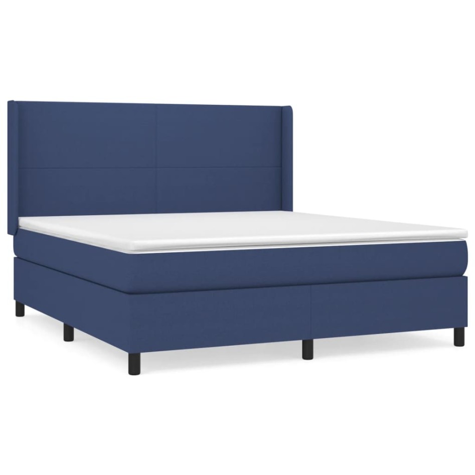 Cama box spring con colchón tela azul 160x200