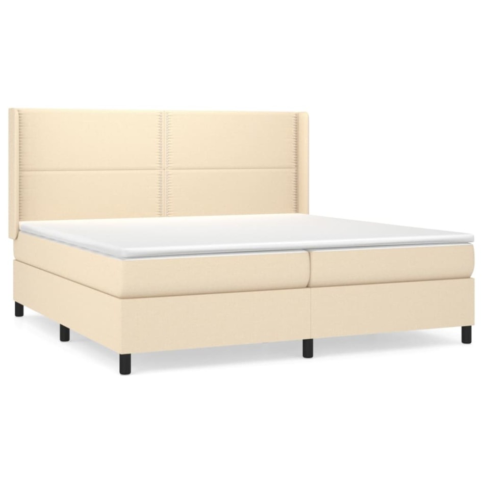 Cama box spring con colchón tela color crema 200x200