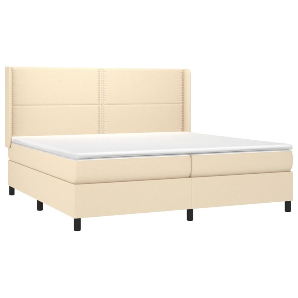 Cama box spring con colchón tela color crema 200x200