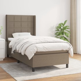 Cama box spring con colchón tela gris taupe 80x200