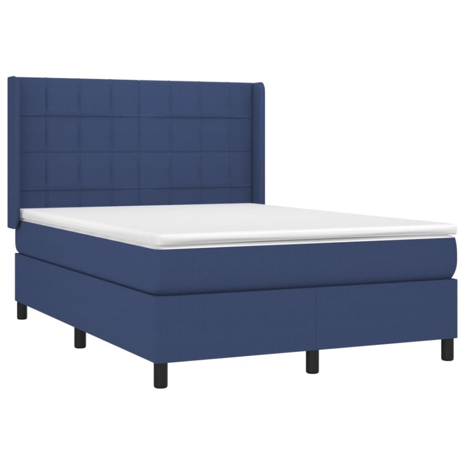 Cama box spring con colchón tela azul 140x190