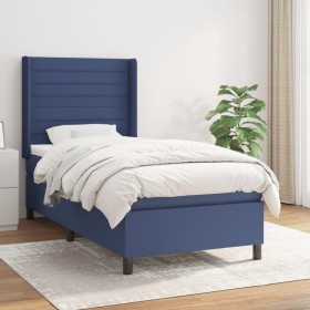 Cama box spring con colchón tela azul 80x200