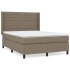 Cama box spring con colchón tela gris taupe 140x200