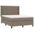 Cama box spring con colchón tela gris taupe 140x200