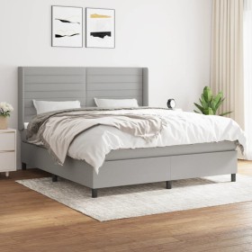 Cama box spring con colchón tela gris claro 180x200