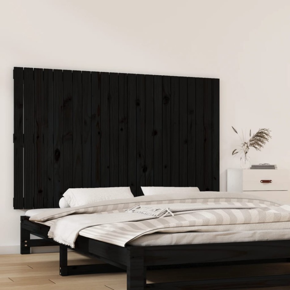 Cabecero de cama de pared madera maciza pino negro 147x3x90