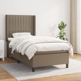 Cama box spring con colchón tela gris taupe 90x190