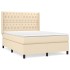 Cama box spring con colchón tela color crema 140x190