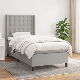 Cama box spring con colchón tela gris claro 90x200