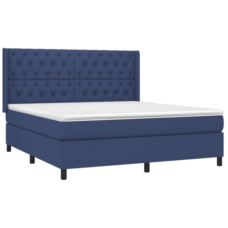 Cama box spring con colchón tela azul 160x200