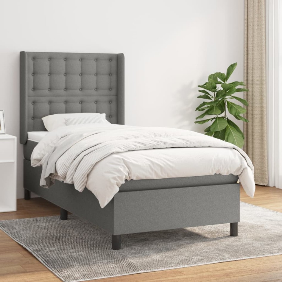 Cama box spring con colchón tela gris oscuro 90x190
