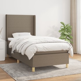 Cama box spring con colchón tela gris taupe 80x200