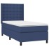 Cama box spring con colchón tela azul 100x200