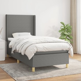 Cama box spring con colchón tela gris oscuro 90x190