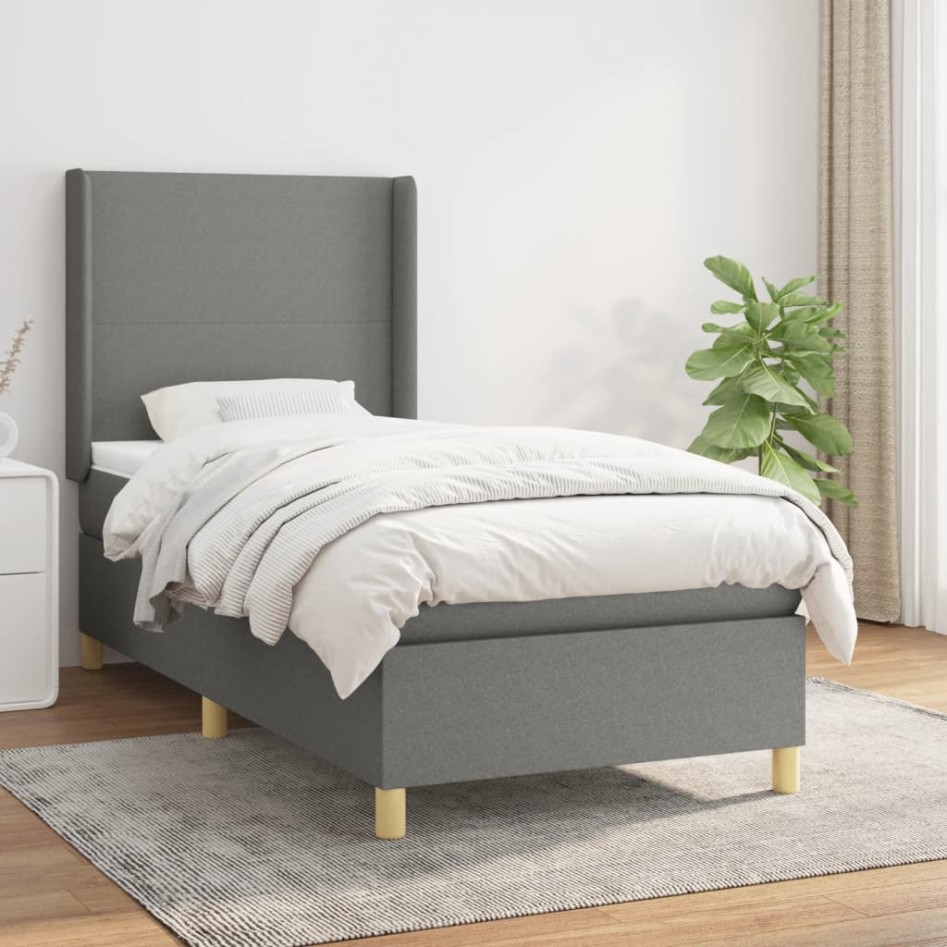 Cama box spring con colchón tela gris oscuro 90x190